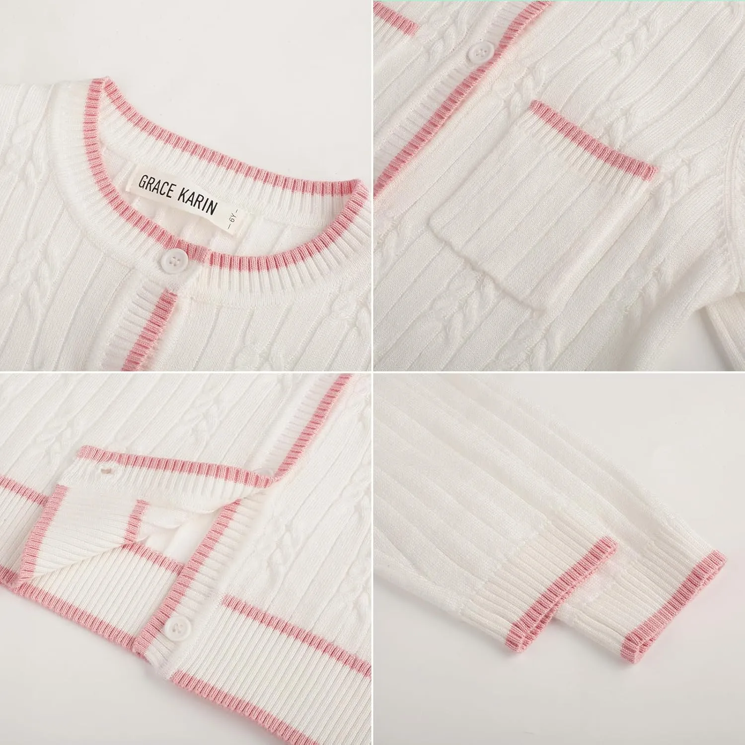 GRACE KARIN Girls Cardigan Sweater Long Sleeve Knit School Uniform Crew Neck Cute Cardigan 5-12 Years