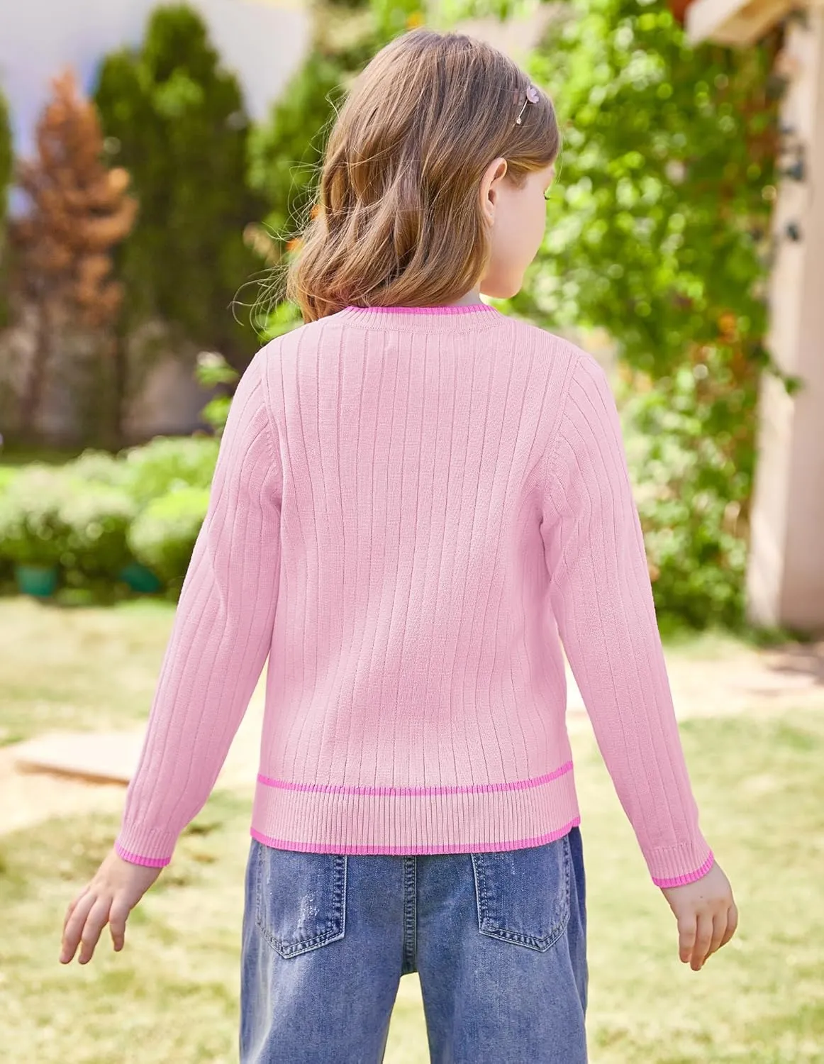 GRACE KARIN Girls Cardigan Sweater Long Sleeve Knit School Uniform Crew Neck Cute Cardigan 5-12 Years
