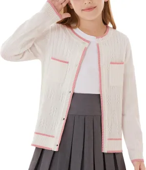GRACE KARIN Girls Cardigan Sweater Long Sleeve Knit School Uniform Crew Neck Cute Cardigan 5-12 Years