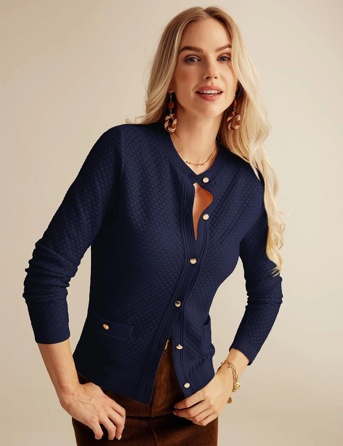 GRACE KARIN Womens 2024 Cardigan Sweaters Dressy Long Sleeve Button Down Sweater Jacket Open Front Sweater with Pockets