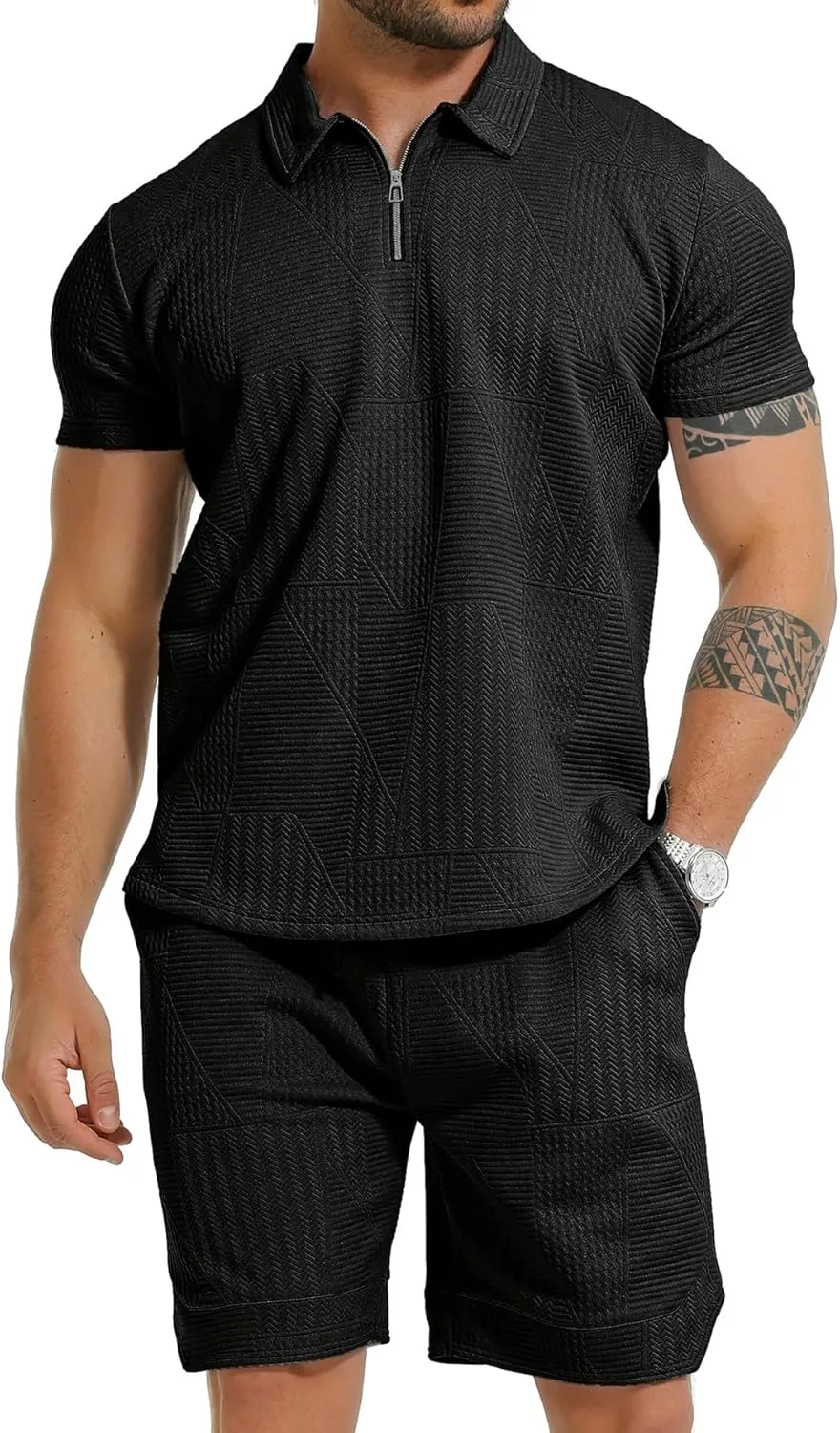 GYMELITE Men's 2 Piece Short Sets Outfits Summer Polo Shirts and Shorts Casual Zip Short Sleeve Fashion Shorts Tracksuit Set