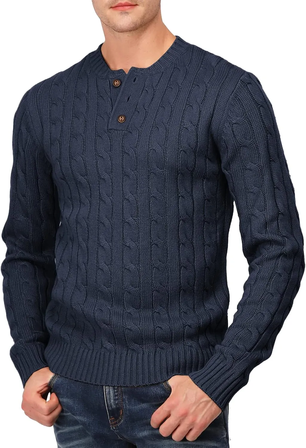 H2H Mens Casual Slim Fit Pullover Sweaters Long Sleeve Cable Knitted Sweater with Button Closure