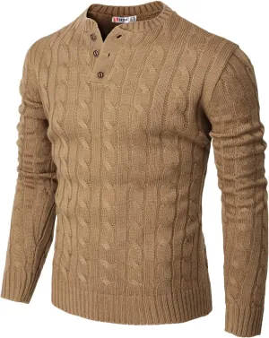 H2H Mens Casual Slim Fit Pullover Sweaters Long Sleeve Cable Knitted Sweater with Button Closure