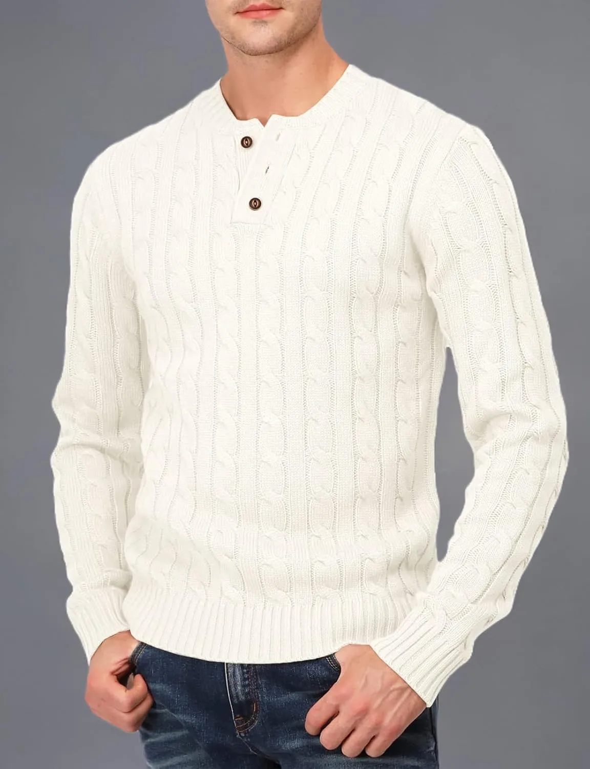 H2H Mens Casual Slim Fit Pullover Sweaters Long Sleeve Cable Knitted Sweater with Button Closure
