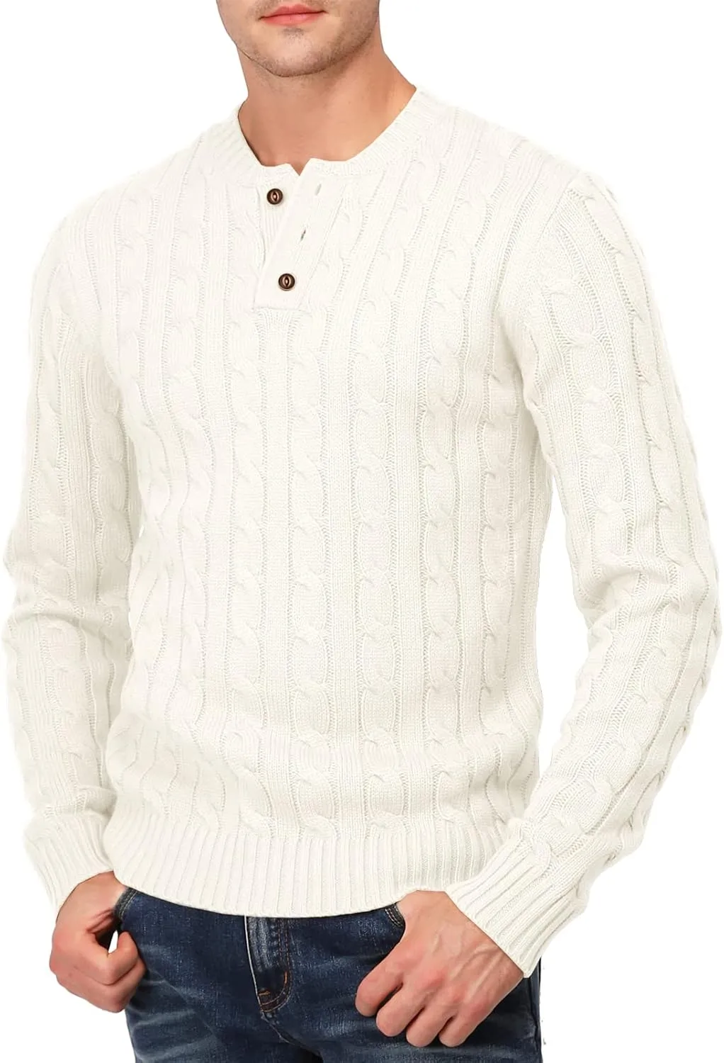 H2H Mens Casual Slim Fit Pullover Sweaters Long Sleeve Cable Knitted Sweater with Button Closure