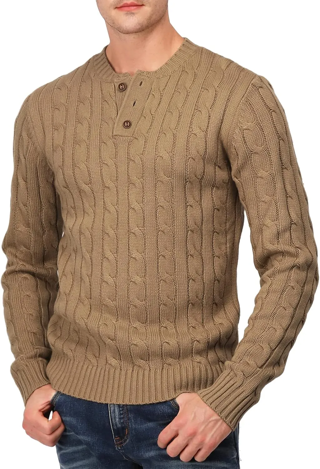 H2H Mens Casual Slim Fit Pullover Sweaters Long Sleeve Cable Knitted Sweater with Button Closure
