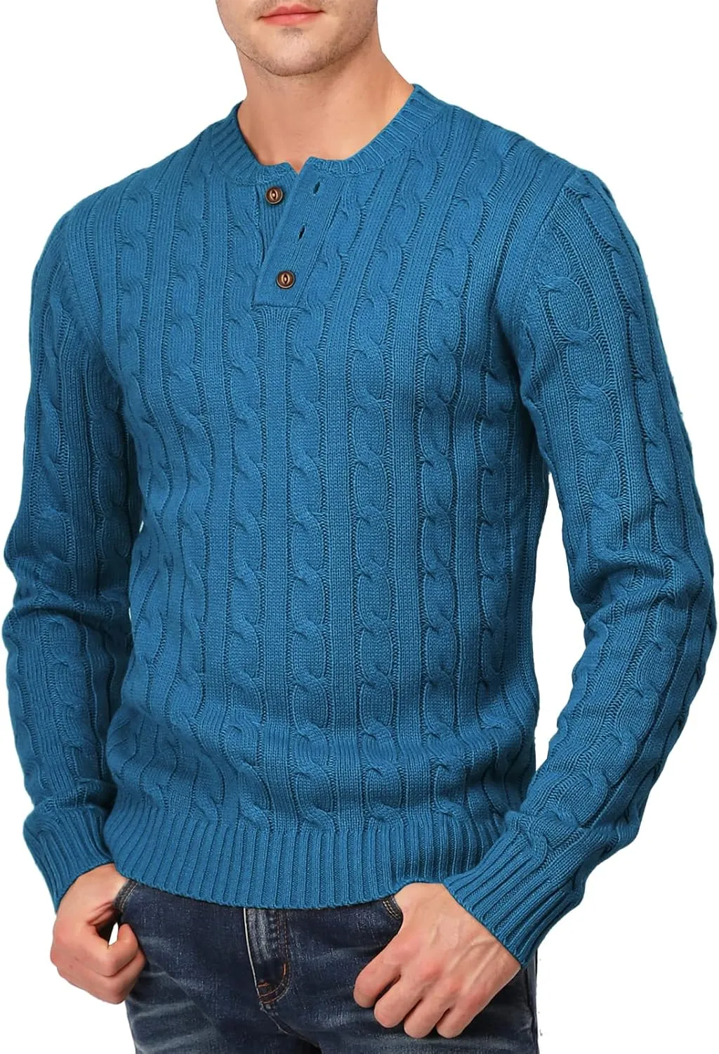 H2H Mens Casual Slim Fit Pullover Sweaters Long Sleeve Cable Knitted Sweater with Button Closure