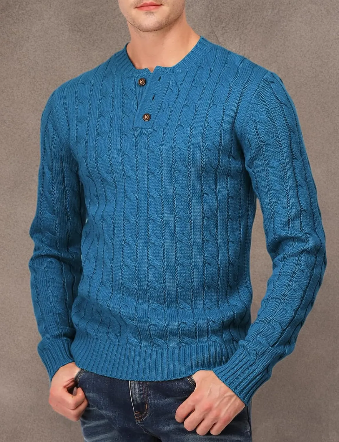 H2H Mens Casual Slim Fit Pullover Sweaters Long Sleeve Cable Knitted Sweater with Button Closure