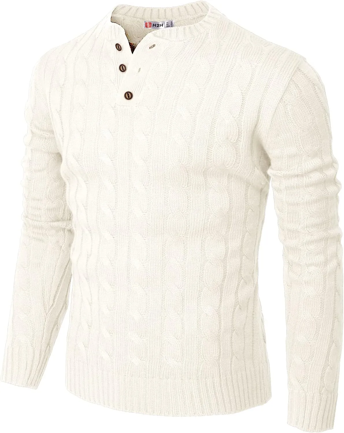 H2H Mens Casual Slim Fit Pullover Sweaters Long Sleeve Cable Knitted Sweater with Button Closure