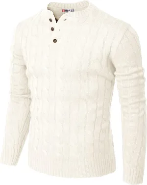 H2H Mens Casual Slim Fit Pullover Sweaters Long Sleeve Cable Knitted Sweater with Button Closure