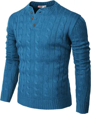H2H Mens Casual Slim Fit Pullover Sweaters Long Sleeve Cable Knitted Sweater with Button Closure
