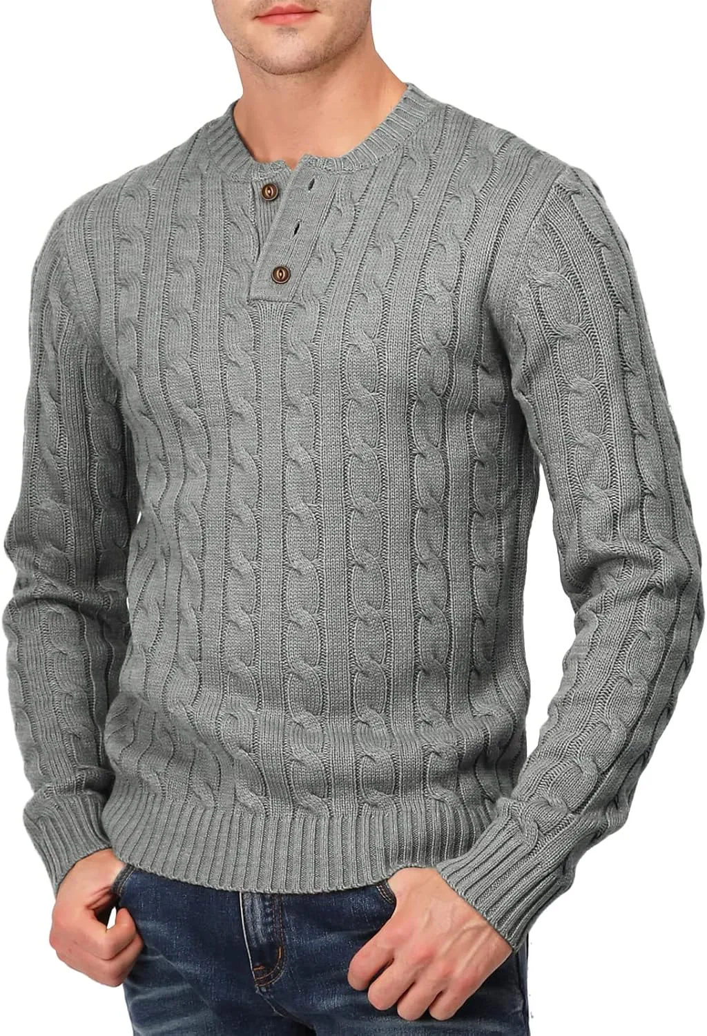 H2H Mens Casual Slim Fit Pullover Sweaters Long Sleeve Cable Knitted Sweater with Button Closure