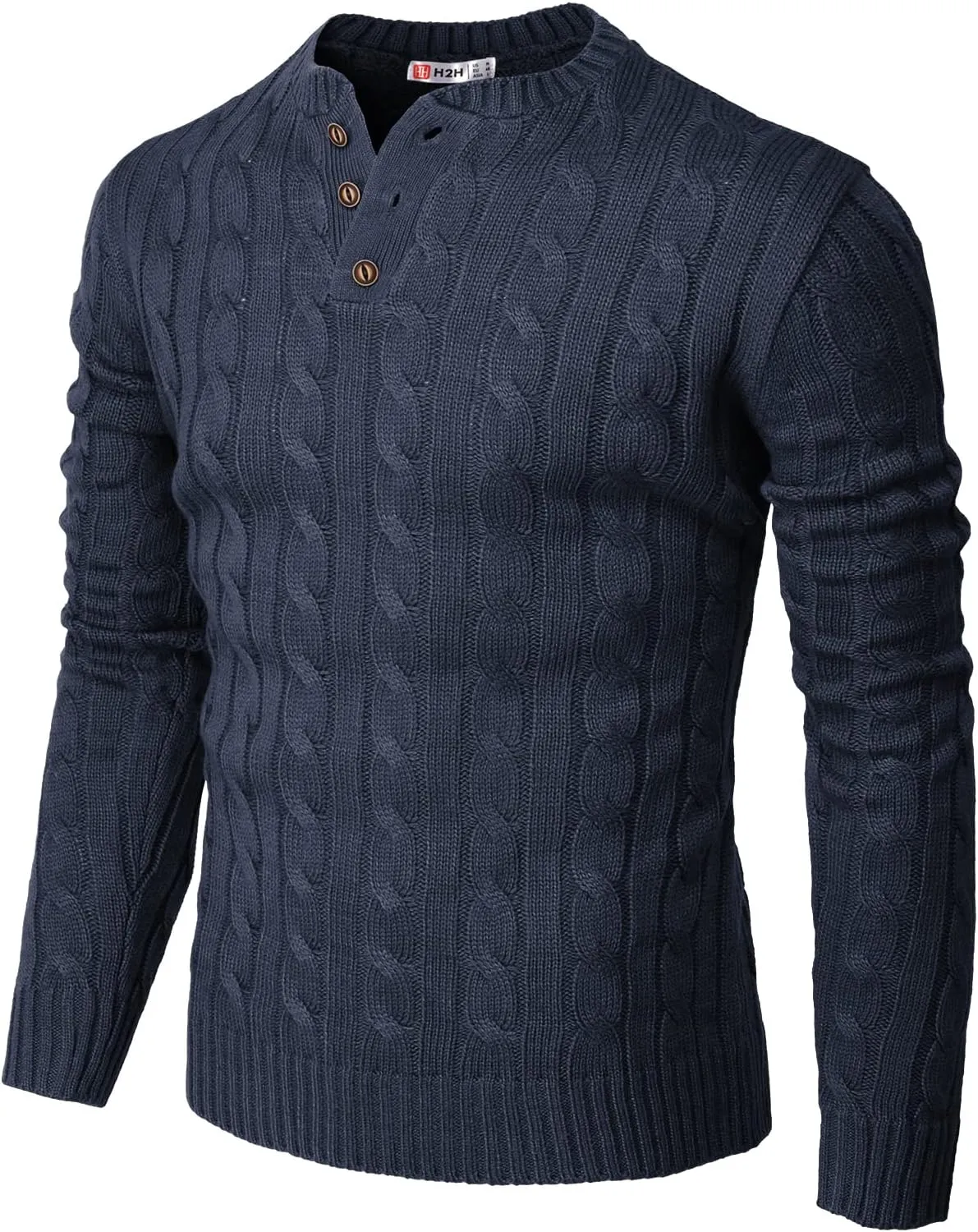 H2H Mens Casual Slim Fit Pullover Sweaters Long Sleeve Cable Knitted Sweater with Button Closure
