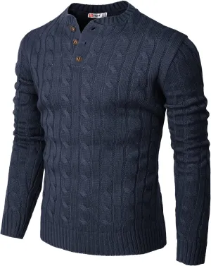 H2H Mens Casual Slim Fit Pullover Sweaters Long Sleeve Cable Knitted Sweater with Button Closure