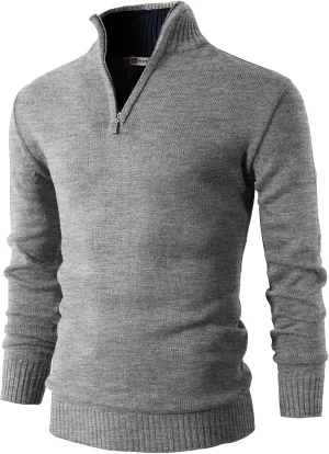 H2H Mens Casual Slim Fit Pullover Sweaters Long Sleeve Knitted Fabric Zip Up Mock Neck Polo Sweater