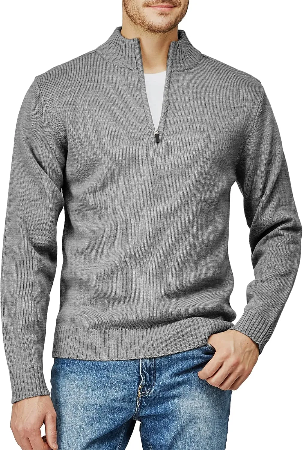 H2H Mens Casual Slim Fit Pullover Sweaters Long Sleeve Knitted Fabric Zip Up Mock Neck Polo Sweater