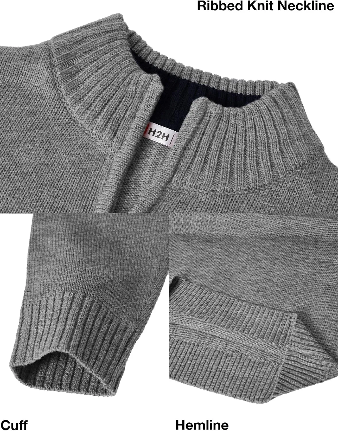 H2H Mens Casual Slim Fit Pullover Sweaters Long Sleeve Knitted Fabric Zip Up Mock Neck Polo Sweater