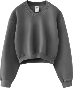 Hatant Sweatshirt for Women Acid Wash Athletic Hoodie Heritage Fleece V-neck Long Sleeve Hoodie Fleece Women Sweatshirt