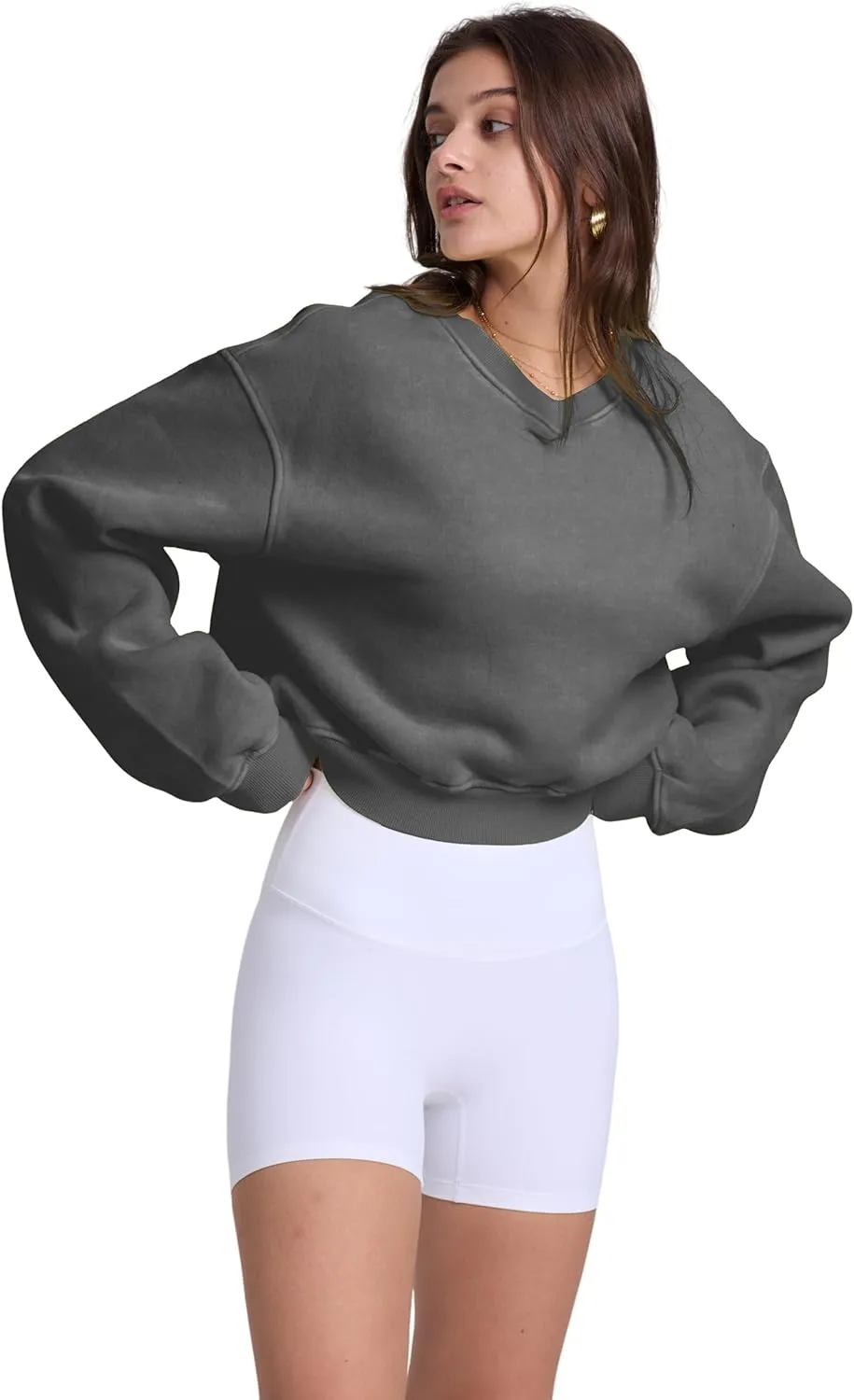 Hatant Sweatshirt for Women Acid Wash Athletic Hoodie Heritage Fleece V-neck Long Sleeve Hoodie Fleece Women Sweatshirt