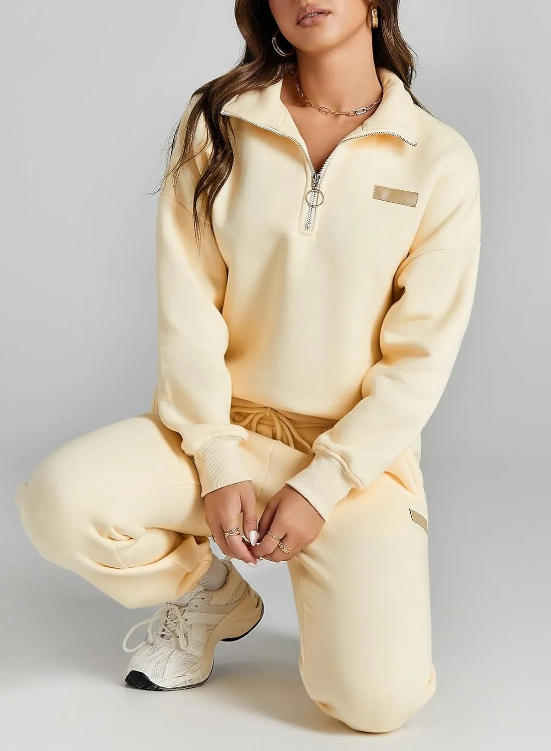 Herseas Women 2 Piece Outfits Sweatsuit Lounge Set Half Zip Pullover with Jogger Airport Tracksuit Matching Pants Set
