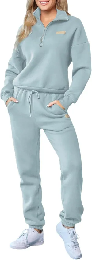 Herseas Women 2 Piece Outfits Sweatsuit Lounge Set Half Zip Pullover with Jogger Airport Tracksuit Matching Pants Set