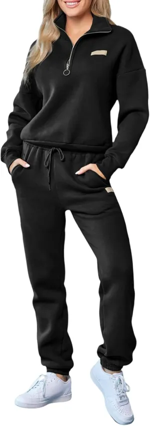 Herseas Women 2 Piece Outfits Sweatsuit Lounge Set Half Zip Pullover with Jogger Airport Tracksuit Matching Pants Set