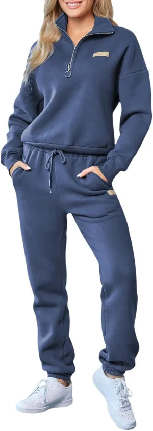 Herseas Women 2 Piece Outfits Sweatsuit Lounge Set Half Zip Pullover with Jogger Airport Tracksuit Matching Pants Set