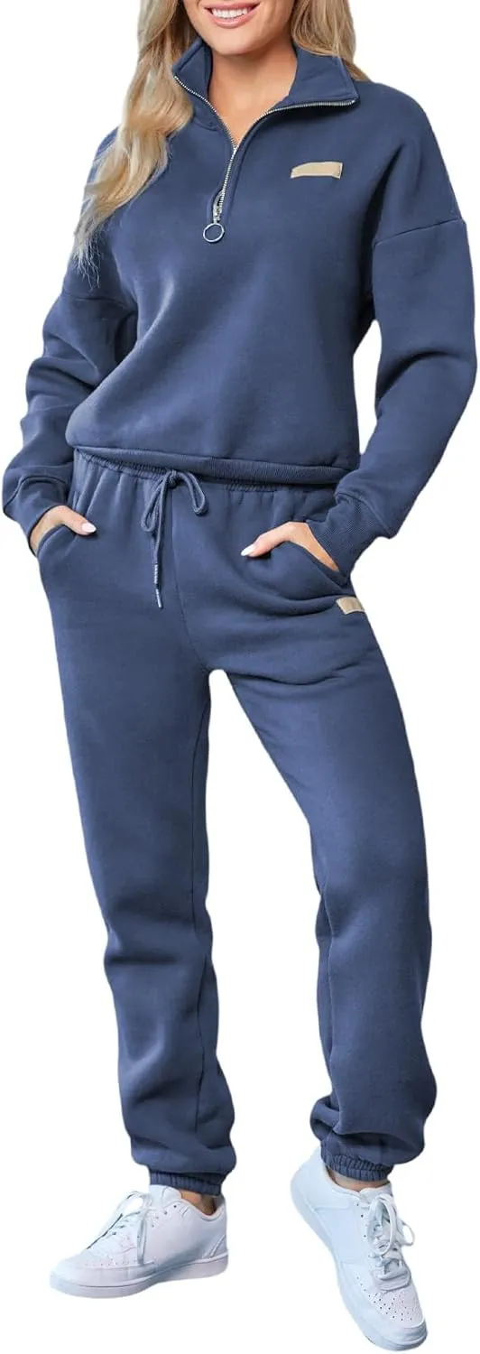 Herseas Women 2 Piece Outfits Sweatsuit Lounge Set Half Zip Pullover with Jogger Airport Tracksuit Matching Pants Set