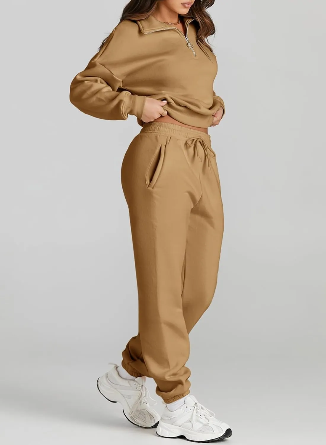 Herseas Women 2 Piece Outfits Sweatsuit Lounge Set Half Zip Pullover with Jogger Airport Tracksuit Matching Pants Set