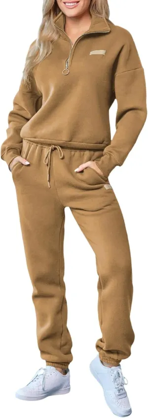 Herseas Women 2 Piece Outfits Sweatsuit Lounge Set Half Zip Pullover with Jogger Airport Tracksuit Matching Pants Set
