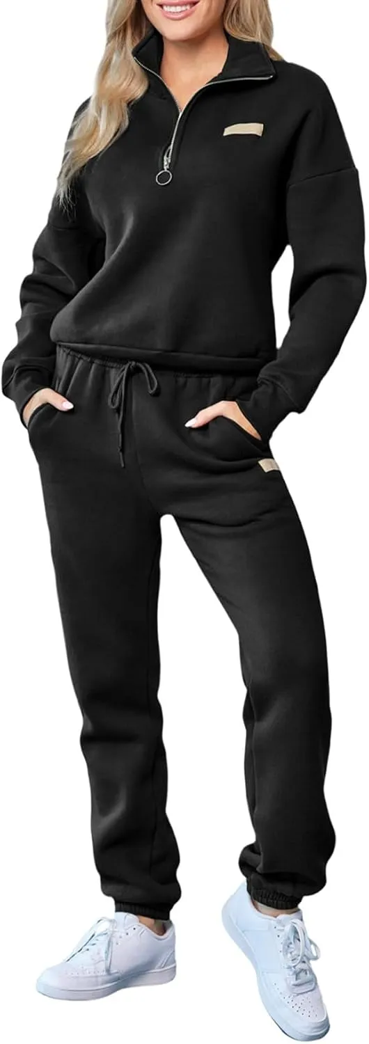 Herseas Women 2 Piece Outfits Sweatsuit Lounge Set Half Zip Pullover with Jogger Airport Tracksuit Matching Pants Set
