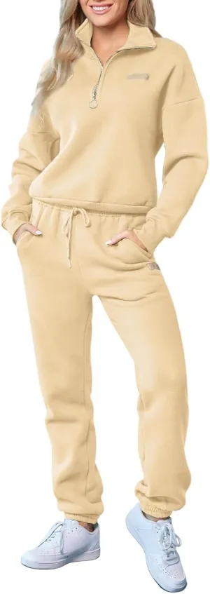Herseas Women 2 Piece Outfits Sweatsuit Lounge Set Half Zip Pullover with Jogger Airport Tracksuit Matching Pants Set