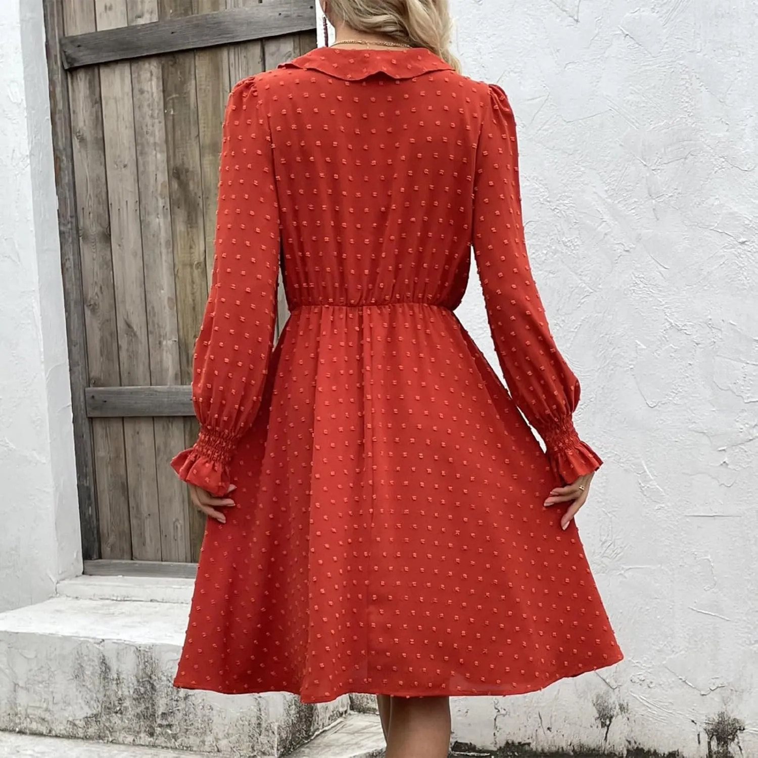 HGps8w Swiss Dot Ruffle Chiffon Mini Dress for Women Long Sleeve V Neck Flowy Casual Summer Short Baech Dress