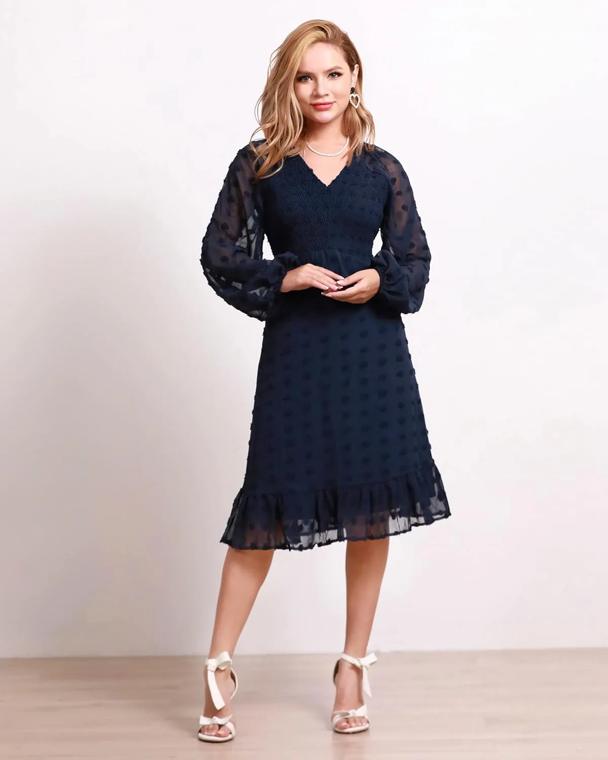 Honwenle Women's Plus Size Swiss Dot Midi Dress V Neck Short Sleeve Elegant Summer Casual Flowy Swing A Line Short Dress
