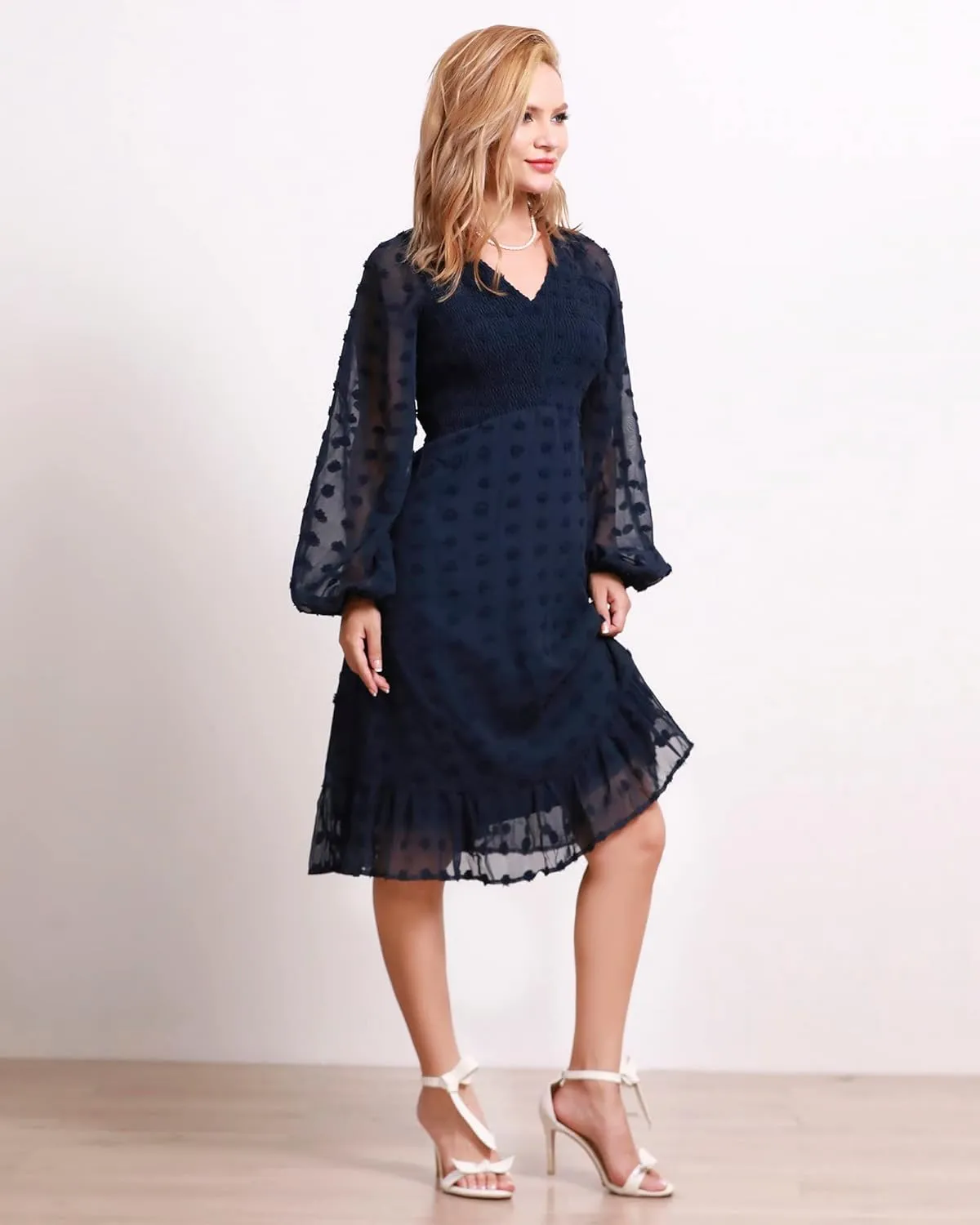Honwenle Women's Plus Size Swiss Dot Midi Dress V Neck Short Sleeve Elegant Summer Casual Flowy Swing A Line Short Dress