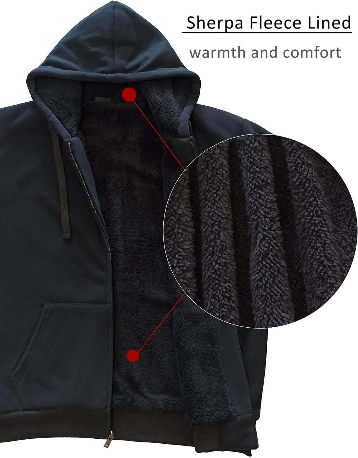 Hoodies for Men Full Zip Up Fashion Sweatshirt Thick Fleece Sherpa Lined Winter Jackets Warm Coats