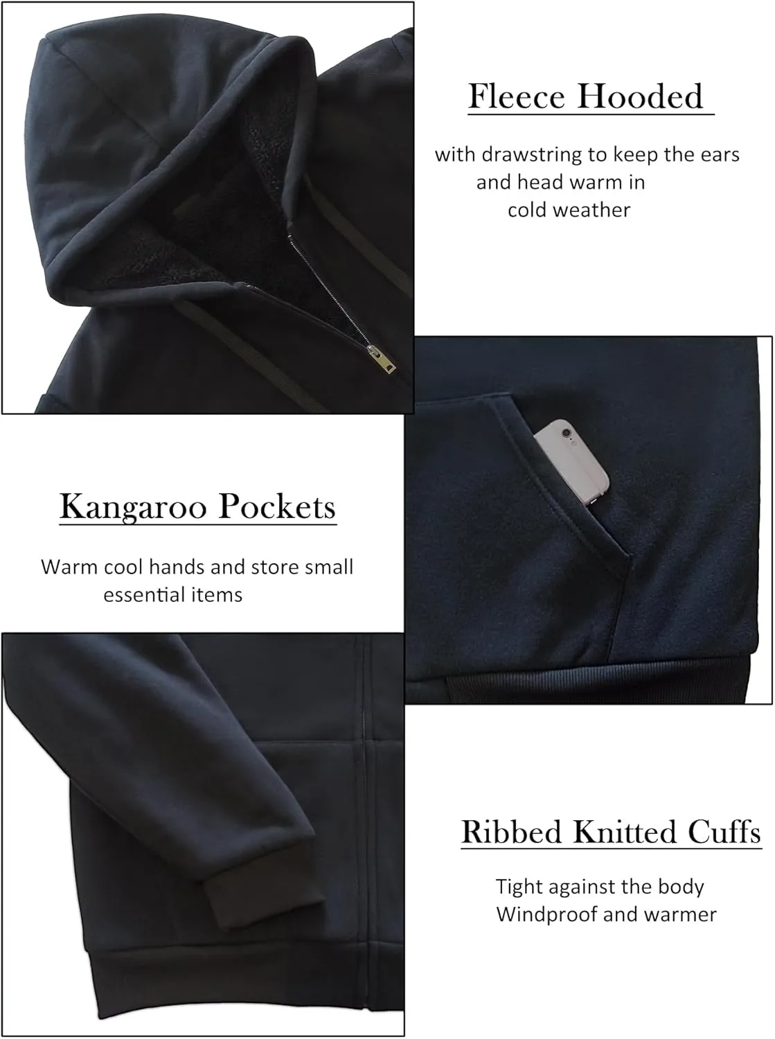 Hoodies for Men Full Zip Up Fashion Sweatshirt Thick Fleece Sherpa Lined Winter Jackets Warm Coats