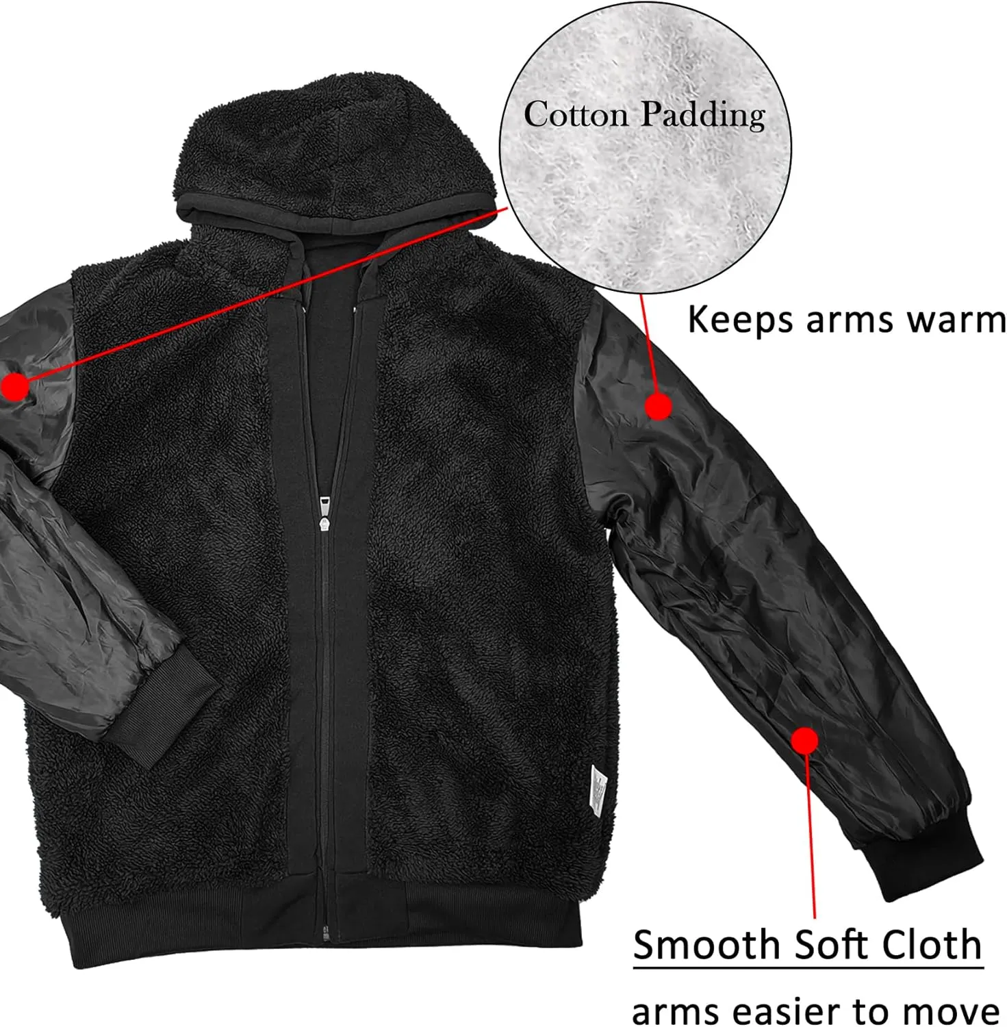 Hoodies for Men Full Zip Up Fashion Sweatshirt Thick Fleece Sherpa Lined Winter Jackets Warm Coats