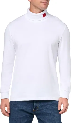 HUGO Men's Woven Logo Cotton Stretch Turtleneck