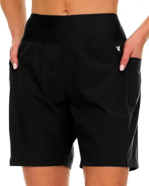 Hurley 5"/7" High Waisted Swim Shorts Women, Board Shorts with Pockets & Inner Liner, Quick Dry Swim Trunk, UPF 50 