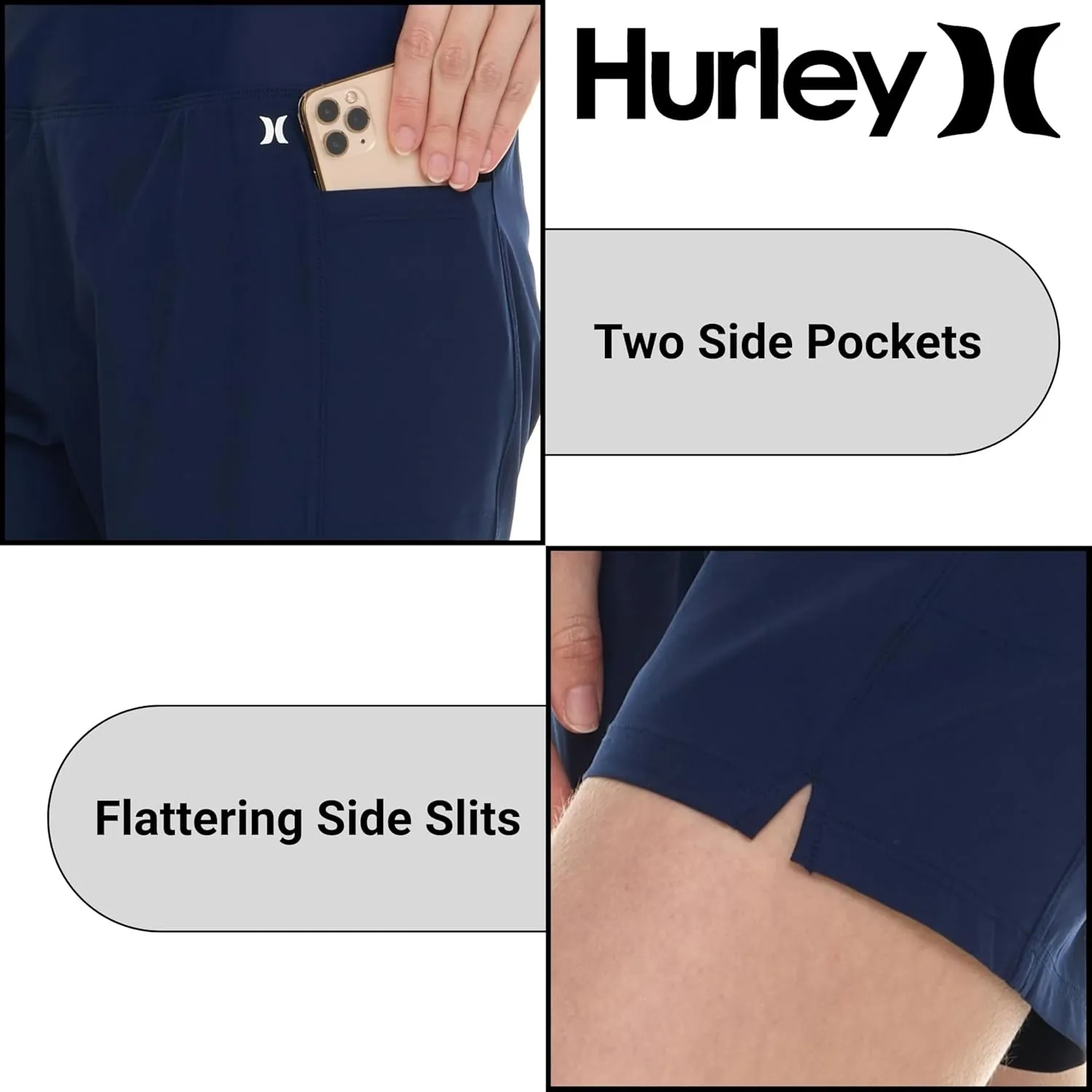 Hurley 5"/7" High Waisted Swim Shorts Women, Board Shorts with Pockets & Inner Liner, Quick Dry Swim Trunk, UPF 50 