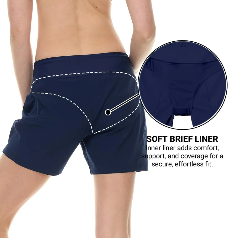 Hurley 5"/7" High Waisted Swim Shorts Women, Board Shorts with Pockets & Inner Liner, Quick Dry Swim Trunk, UPF 50 