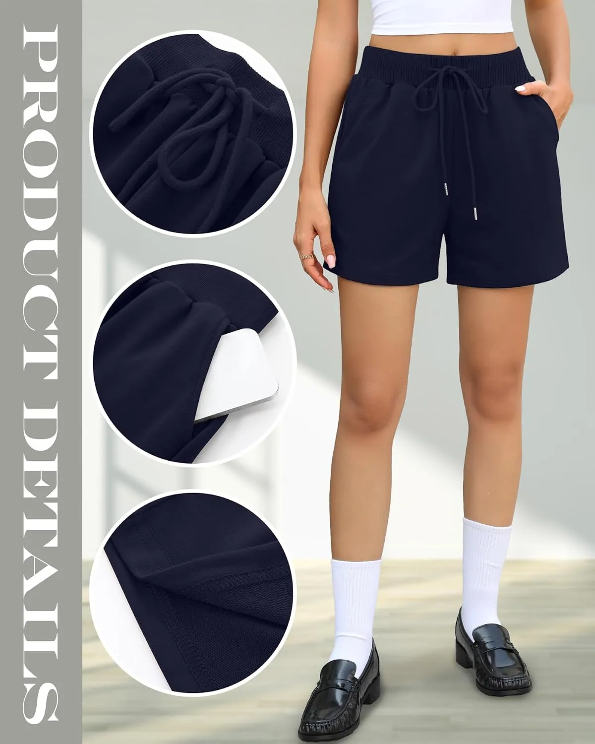 Huukeay 3 Pack Women's Sweat Shorts Comfy Casual Lounge Drawstring High Waisted Summer Athletic Shorts with Pockets