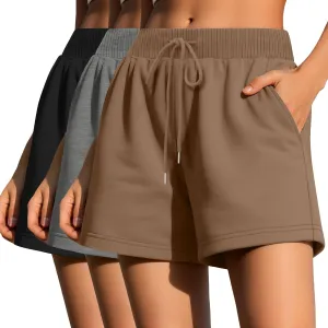 Huukeay 3 Pack Women's Sweat Shorts Comfy Casual Lounge Drawstring High Waisted Summer Athletic Shorts with Pockets