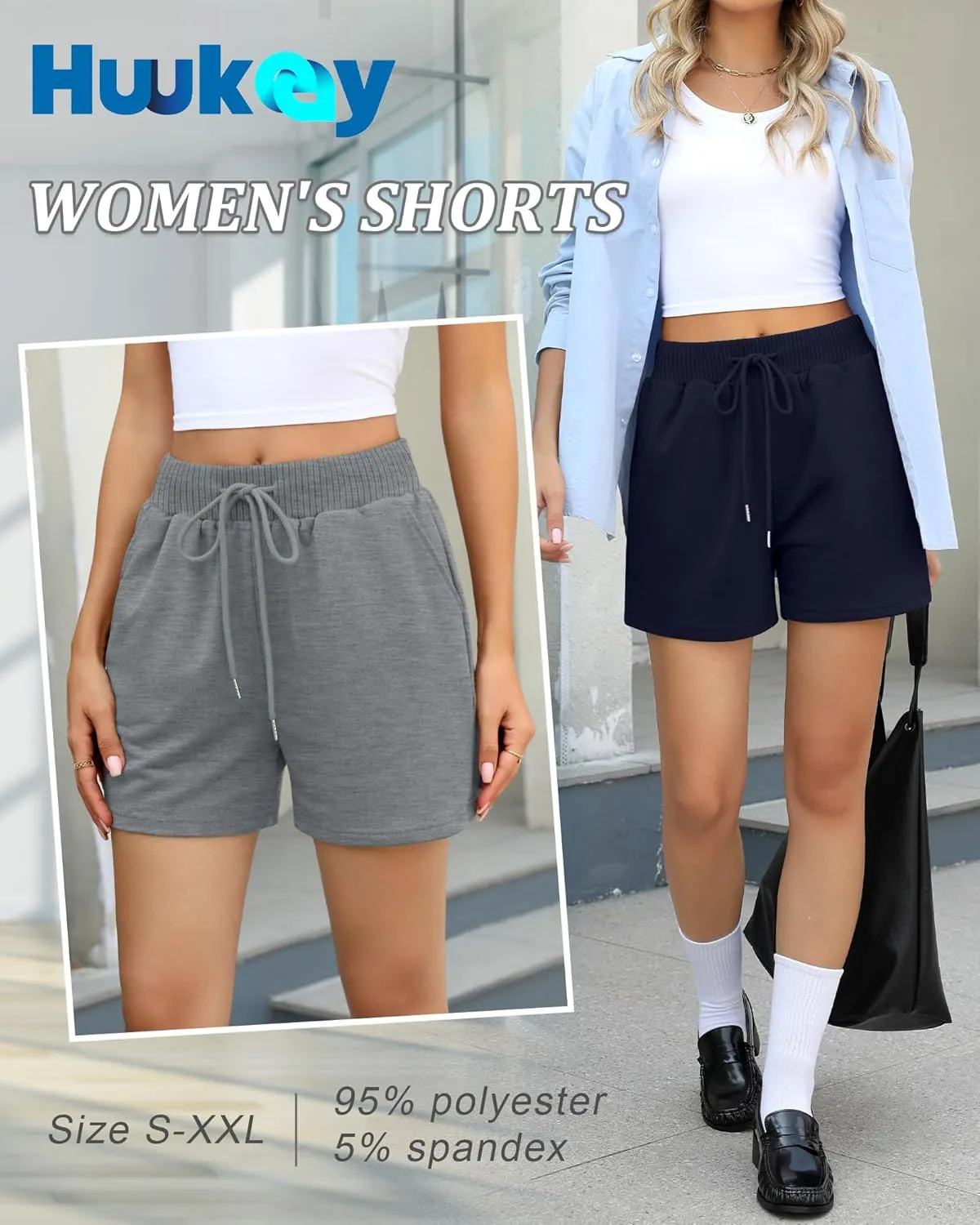 Huukeay 3 Pack Women's Sweat Shorts Comfy Casual Lounge Drawstring High Waisted Summer Athletic Shorts with Pockets
