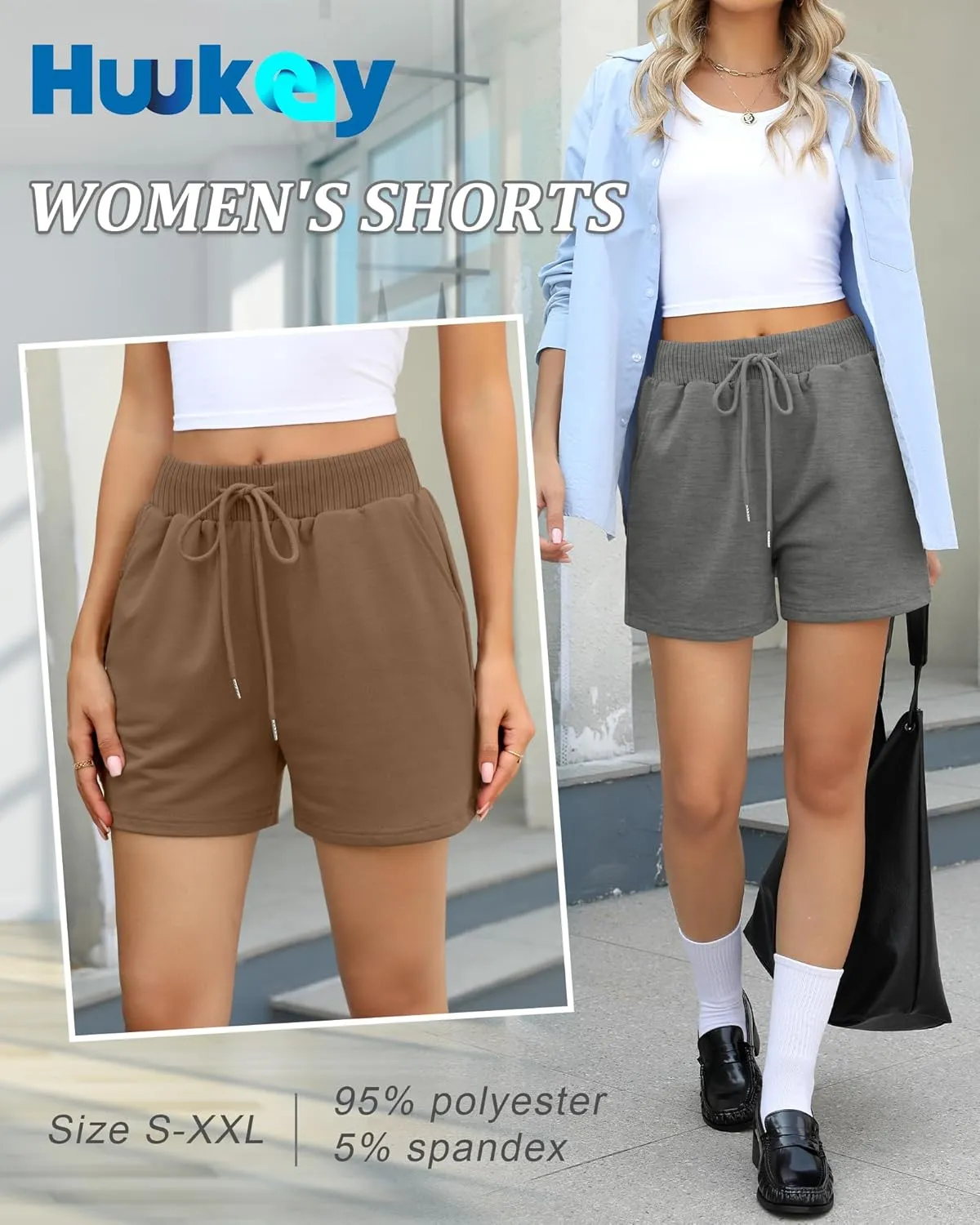 Huukeay 3 Pack Women's Sweat Shorts Comfy Casual Lounge Drawstring High Waisted Summer Athletic Shorts with Pockets