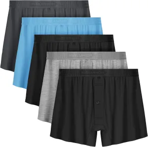 IGOLUMON Mens Underwear Boxer Shorts 5 Pack Bamboo Rayon Boxers for Men Classic Relaxed Fit Boxer Shorts with Button Fly