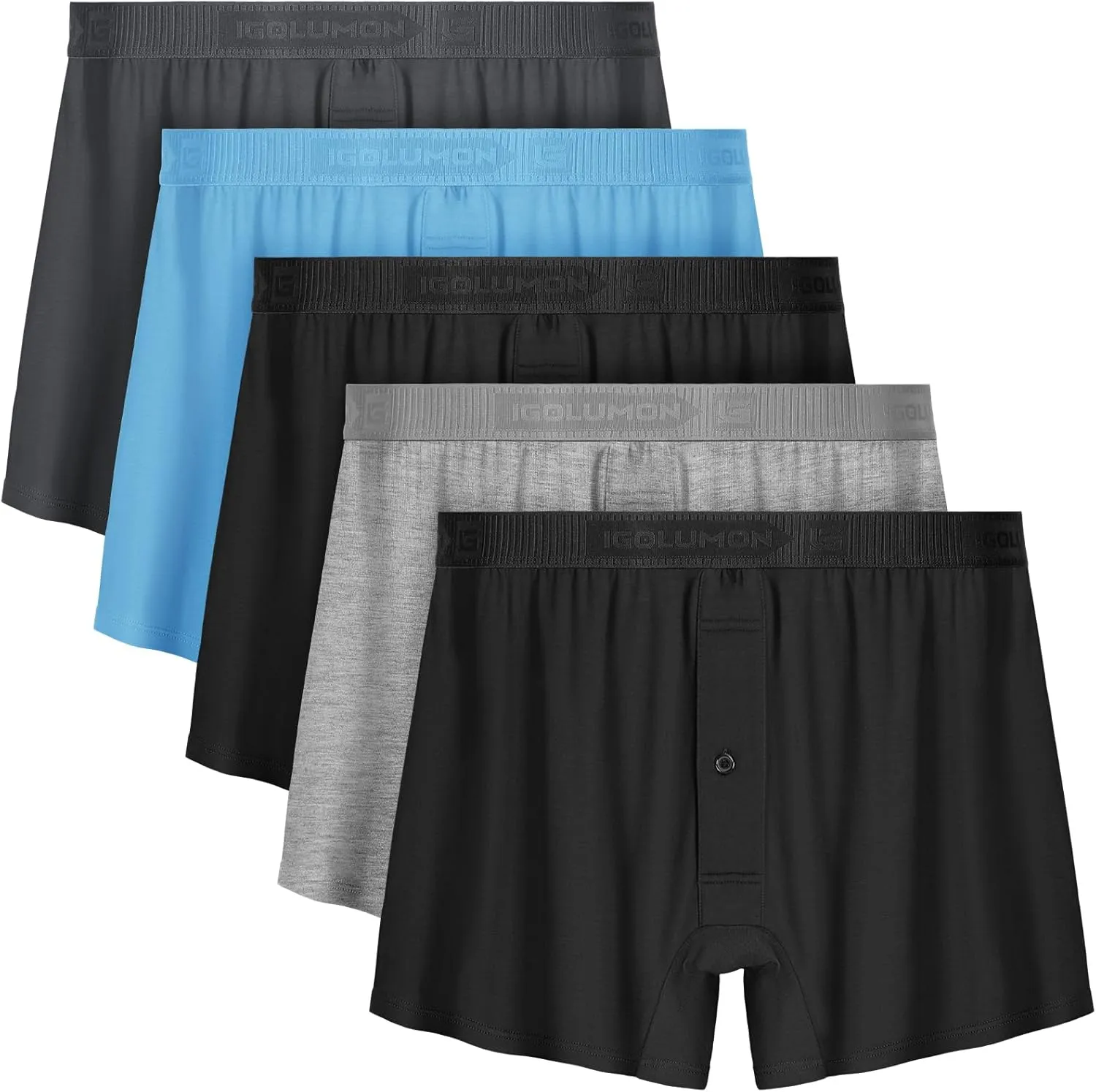 IGOLUMON Mens Underwear Boxer Shorts 5 Pack Bamboo Rayon Boxers for Men Classic Relaxed Fit Boxer Shorts with Button Fly