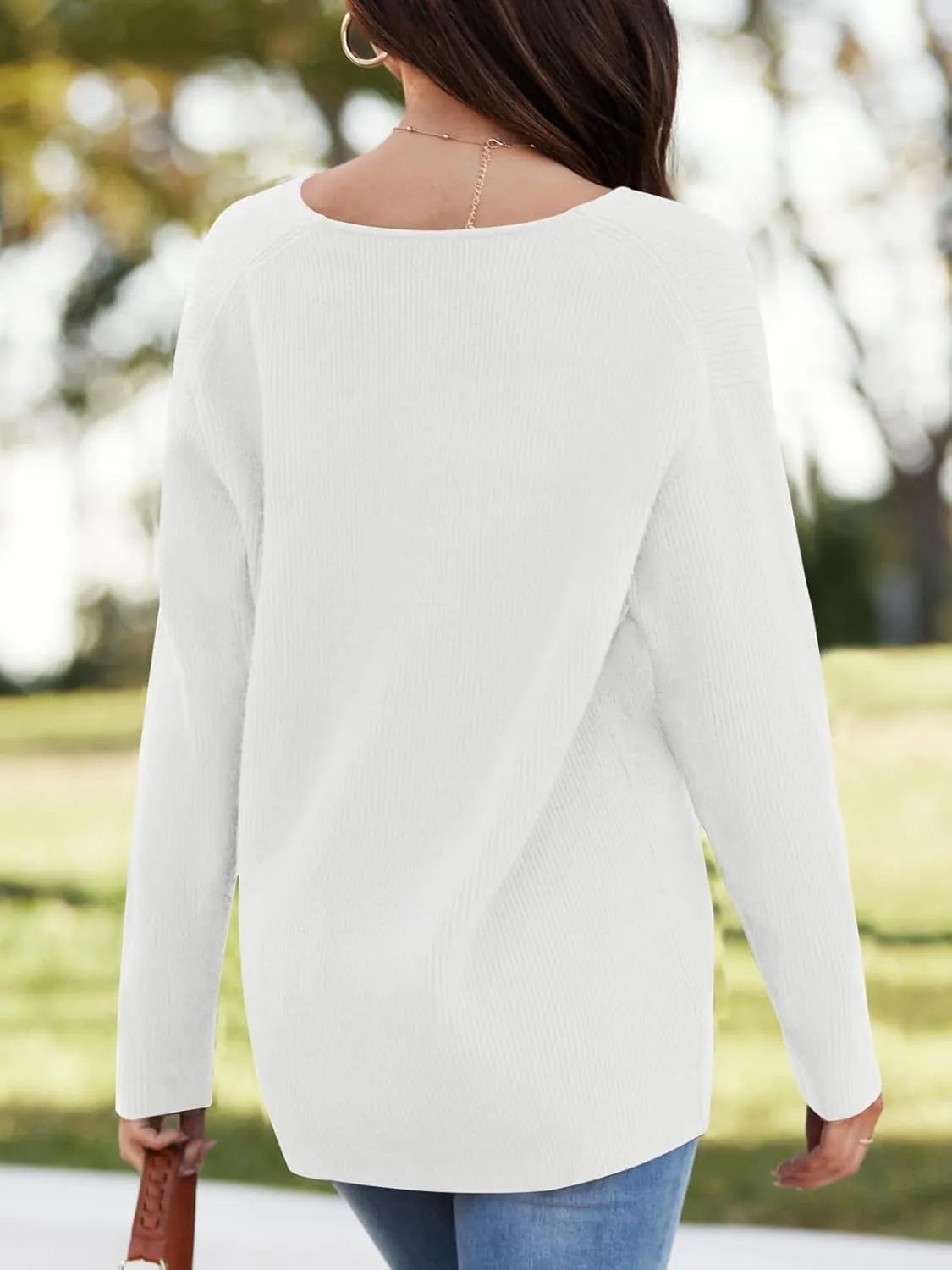 Imily Bela Womens Oversized Deep V Neck Sweaters Sexy Long Sleeve Tunic Sweater Knitted Dressy Pullover Jumper