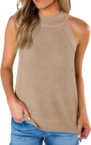 Imily Bela Women's Summer Halter Tank Tops Sleeveless Casual Racerback Loose Shirts Knit Cami Sweater Vest